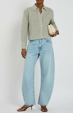 Vince Till Green Stripe Crop Button Down Shirt size XS